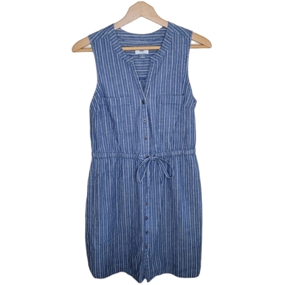 Old Navy | Chambray Blue Striped Button Front Sleeveless Dress Size Small - Picture 1 of 6